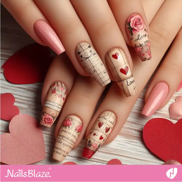 Vintage Nails with Roses Design | Valentine Nails - NB2405
